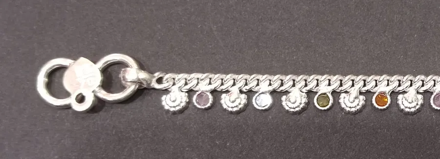 Traditional & Designer Multicolour stone Silver Anklets